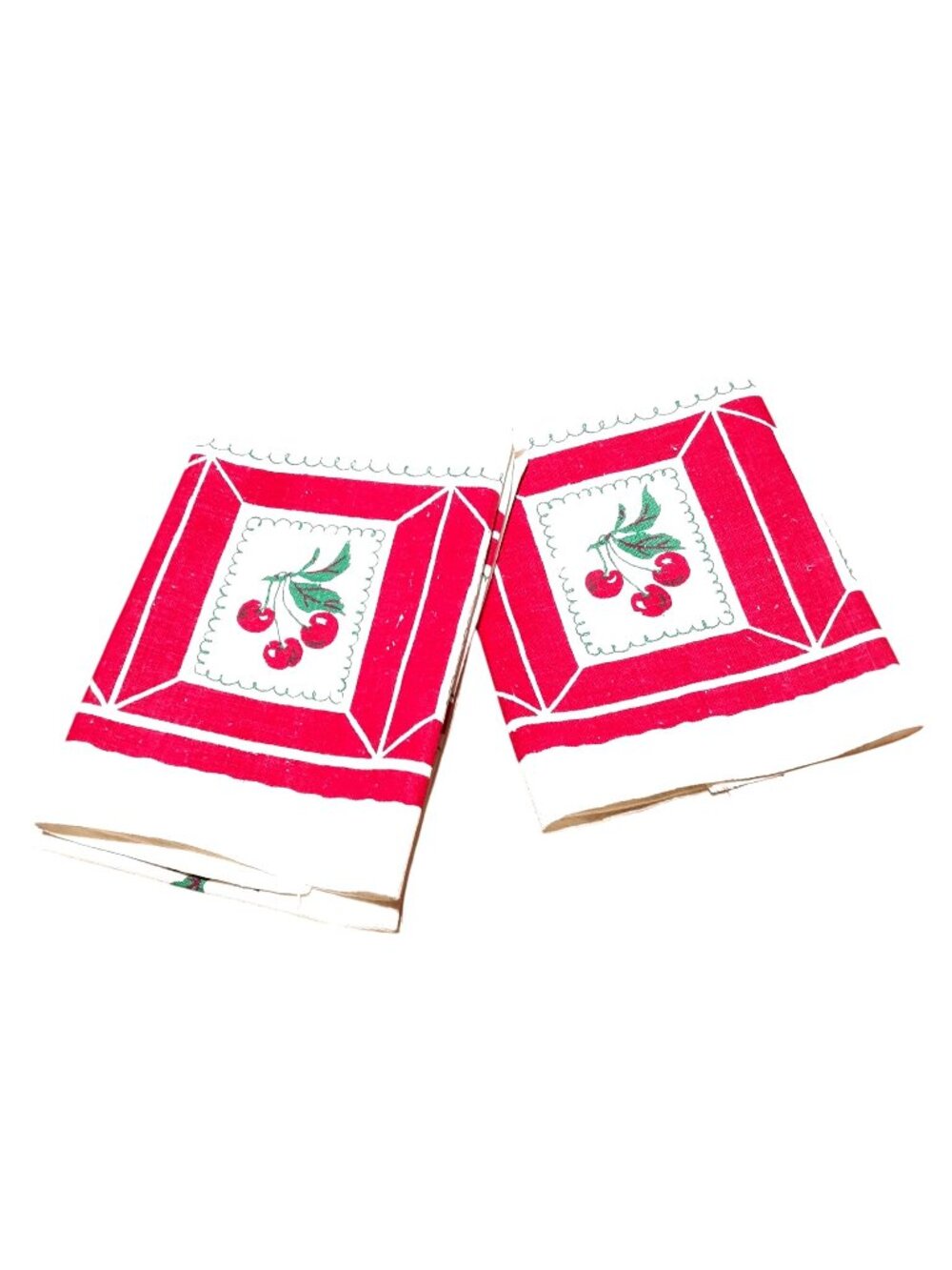 Vintage Startex Red & White Cherry Print Linen Tea Towel 18x28 Granny Country